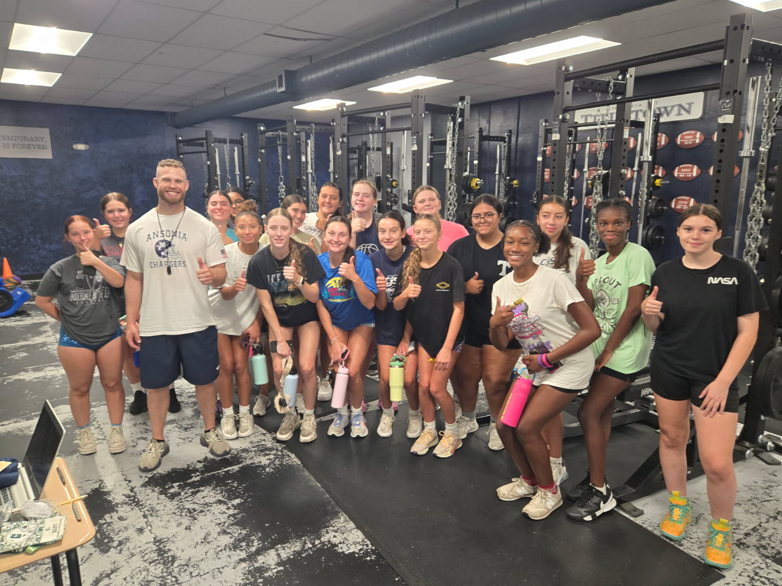 Girls team training with coach
